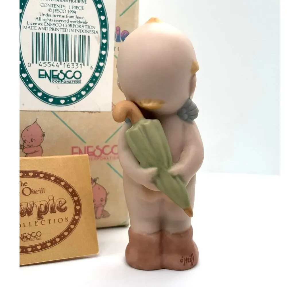 VTG 1994 Enesco, Rose O'Neill Porcelain Kewpie Doll, Wearing Overshoes, Umbrella